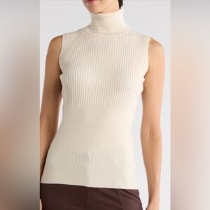 NWT Max Studio Cream Sleeveless Ribbed Turtleneck Sweater - Sz Medium